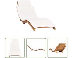 vidaXL Teak Hout - Ligbed - Ligbed inklapbaar met crèmewit kussen massief teakhout - Tuinset - Lounge Stoel - Buitendecoratie