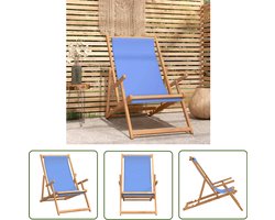 vidaXL Teak Hout - Strandstoel - Strandstoel inklapbaar massief teakhout blauw - Lounge Stoel - Tuinset - Buitendecoratie