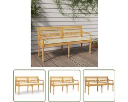 vidaXL Teak Hout - Tuinbank - Bankje Batavia met crèmekleurig kussen 150 cm massief teakhout - Buitendecoratie - Lounge Set - Tuinset