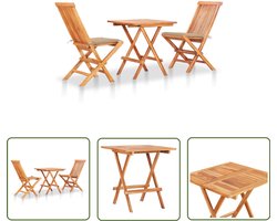 vidaXL Teak Hout - Tuinmeubilair - 3-delige Bistroset met beige kussens massief teakhout - Bistroset - Buitentijd - Lounge Set