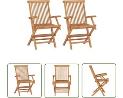 vidaXL Teak Hout - Tuinstoel - Tuinstoelen 2 st inklapbaar massief teakhout - Buitendecoratie - Tuinset - Lounge Stoel
