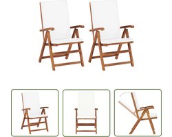 vidaXL Teak Hout - Tuinstoelen - Tuinstoelen 2 st verstelbaar met kussens massief teakhout crème - Tuinset - Lounge Stoel - Buitensteun