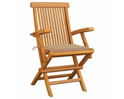 vidaXL Teak Hout - Tuinstoelen - Tuinstoelen 3 st met beige kussens massief teakhout - Lounge Stoel - Buistuinmeubilair - Outdoor Seating