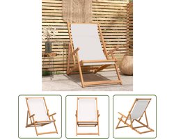 vidaXL Teak Houten Stoel - Strandstoel - Strandstoel inklapbaar massief teakhout crèmekleurig - Lounge Stoel - Tuinset - Buitenshuis Zitten