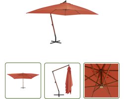 vidaXL Terrasdecoratie - Zweefparasol - Zweefparasol met houten paal 400x300 cm terracottakleurig - Buitenschutting - Zonnewering - Houten Parasol