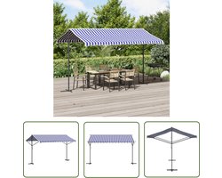 vidaXL Terrasdoek - Vrijstaande Luifel - Luifel vrijstaand 400x300 cm stof en staal blauw en wit - Zonnescherm - Buitenshuis Decoratie - Tuinluifel
