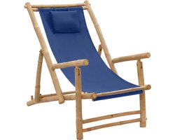 vidaXL - Terrasstoel - bamboe - en - canvas - marineblauw