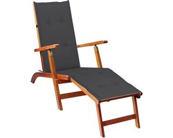 vidaXL - Terrasstoel - met - voetensteun - en - kussen - massief - acaciahout