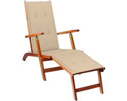 vidaXL - Terrasstoel - met - voetensteun - en - kussen - massief - acaciahout