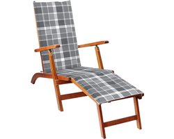 vidaXL - Terrasstoel - met - voetensteun - en - kussen - massief - acaciahout