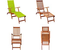 vidaXL Terrasstoel met voetensteun en kussen massief acaciahout - Ligstoel - Ligstoelen - Tuinstoel - Tuinstoelen