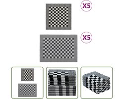 vidaXL Theedoek - Keuken Doek - 10-delige Keukendoekenset katoen zwart en wit - Handdoek - Katoen Doek - Zwarte Handdoek