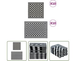 vidaXL Theedoek - Keuken Doek - 20-delige Keukendoekenset katoen zwart en wit - Handdoek - Katoen Doek - Zwarte Handdoek