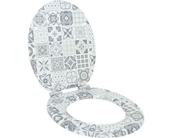 vidaXL - Toiletbril - Blauw - en - Wit - Porselein - 44 - x - 38 - cm - Bewerkt - hout