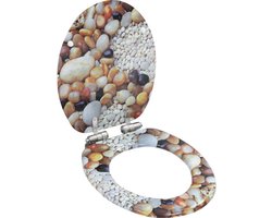 vidaXL - Toiletbril - met - soft-close - deksel - kiezelstenen - MDF