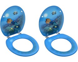 vidaXL - Toiletbrillen - met - deksel - 2 - st - diepzee - MDF