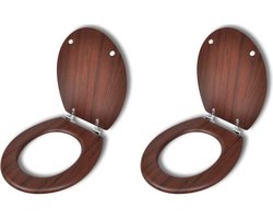 vidaXL - Toiletbrillen - met - deksels - 2 - st - MDF - bruin