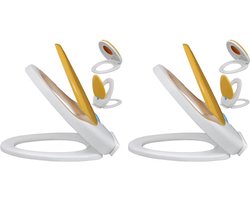 vidaXL - Toiletbrillen - met - soft-close - deksels - 2 - st - kunststof - wit - en - geel