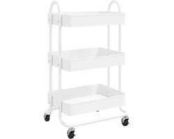 vidaXL - Trolley - 3-laags - 43x34x79 - cm - staal - wit