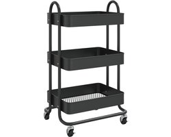 vidaXL - Trolley - 3-laags - 43x34x79 - cm - staal - zwart