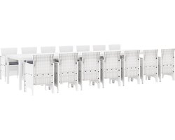vidaXL - Tuin - Eettafel - Set - 15 - pcs - Wit - Polt - riet
