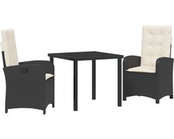 vidaXL - Tuin - Eettafel - Set - 3 - pcs - Zwart - poly - rattan