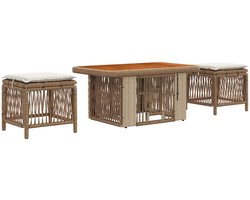 vidaXL - Tuin - Eettafel - Set - 3 - st - Beige - en - Crème - poly - rattan