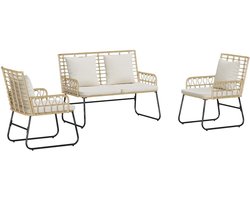 vidaXL - Tuin - Eettafel - Set - 3 - st - Bruin - en - Crème - poly - rattan