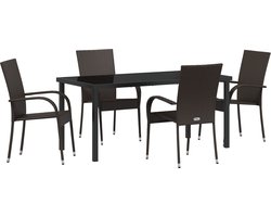 vidaXL - Tuin - Eettafel - Set - 5 - pcs - Bruin - Poly - rattan