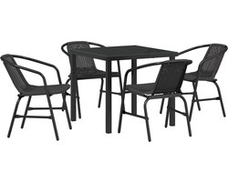 vidaXL - Tuin - Eettafel - Set - 5 - pcs - Zwart - Gepoedercoat - staal