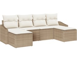 vidaXL - Tuin - Eettafel - Set - 6 - st - Beige - en - Crème - poly - rattan