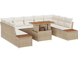 vidaXL - Tuin - Eettafel - Set - met - kussen - 10 - pcs - Beige - en - Crème