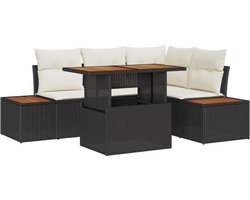 vidaXL - Tuin - Eettafel - Set - met - kussen - 5 - pcs - Zwart - en - Beige