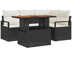 vidaXL - Tuin - Eettafel - Set - met - kussen - 5 - pcs - Zwart - en - Crème
