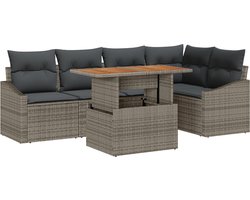 vidaXL - Tuin - Eettafel - Set - met - kussen - 6 - pcs - Grijs - en - Bruin