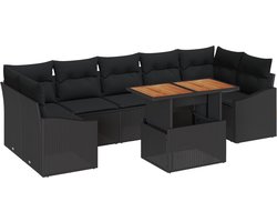 vidaXL - Tuin - Eettafel - Set - met - kussen - 8 - pcs - Zwart - en - Bruin