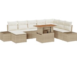 vidaXL - Tuin - Eettafel - Set - met - kussen - 9 - pcs - Beige - en - Crème