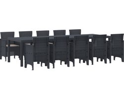 vidaXL - Tuin - Eettafel - Set - met - kussen - Antraciet - Poly - rattan