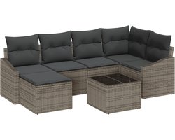 vidaXL - Tuin - Eettafel - Set - met - kussen - met - opslag - 7 - pcs - Lichtgrijs