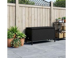 vidaXL - Tuin - Voetenbank - met - kussen - Zwart - 80 - x - 38 - x - 45 - cm - PE - Riet