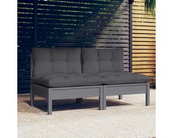 vidaXL Tuinbank 2-zits - Grenenhout - Antraciet kussens Tuinbank - Lounge Bank - Tuinset - Buitenbank - Houten Bank - Grijze Bank - Modulair Bankstel - Balkon Set