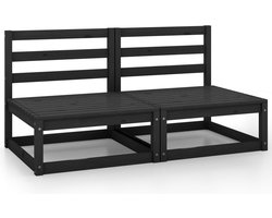 vidaXL Tuinbank 2-zits - Massief Grenenhout - Zwart Tuinbank - Loungebank - Buitentijd - Hout Meubel - Zwarte Bank - Terrasstoel - Balkon Set