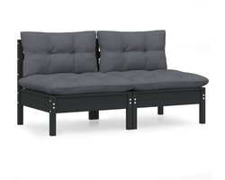 vidaXL Tuinbank 2-zits - Met Antraciet Kussens - Grenenhout Tuinbank - Lounge Bank - Buitenbank - Tuinset - Houten Bank - Zwarte Bank - Modulair Bankstel - Balkon Set