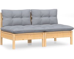 vidaXL Tuinbank 2-zits met grijze kussens hout Tuinbank - Lounge Bank - Terrasbank - Houten Bank - Grenenhout - Outdoor Furniture - Tuinset - Loungeset - 2 Persoons Bank