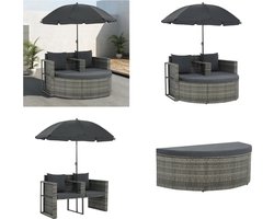 vidaXL Tuinbank 2-zits met kussens en parasol poly rattan grijs - Tuinstoel - Tuinstoelen - Loungestoel - Lounger