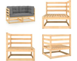 vidaXL - Tuinbank - 2-zits - met - kussens - massief - grenenhout