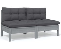 vidaXL - Tuinbank - 2-zits - met - kussens - massief - grenenhout - grijs