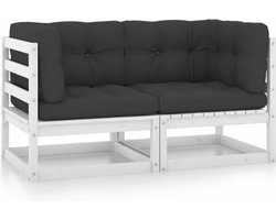 vidaXL - Tuinbank - 2-zits - met - kussens - massief - grenenhout - wit