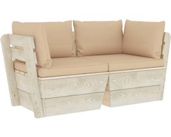 vidaXL - Tuinbank - 2-zits - met - kussens - pallet - vurenhout