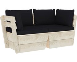 vidaXL - Tuinbank - 2-zits - met - kussens - pallet - vurenhout